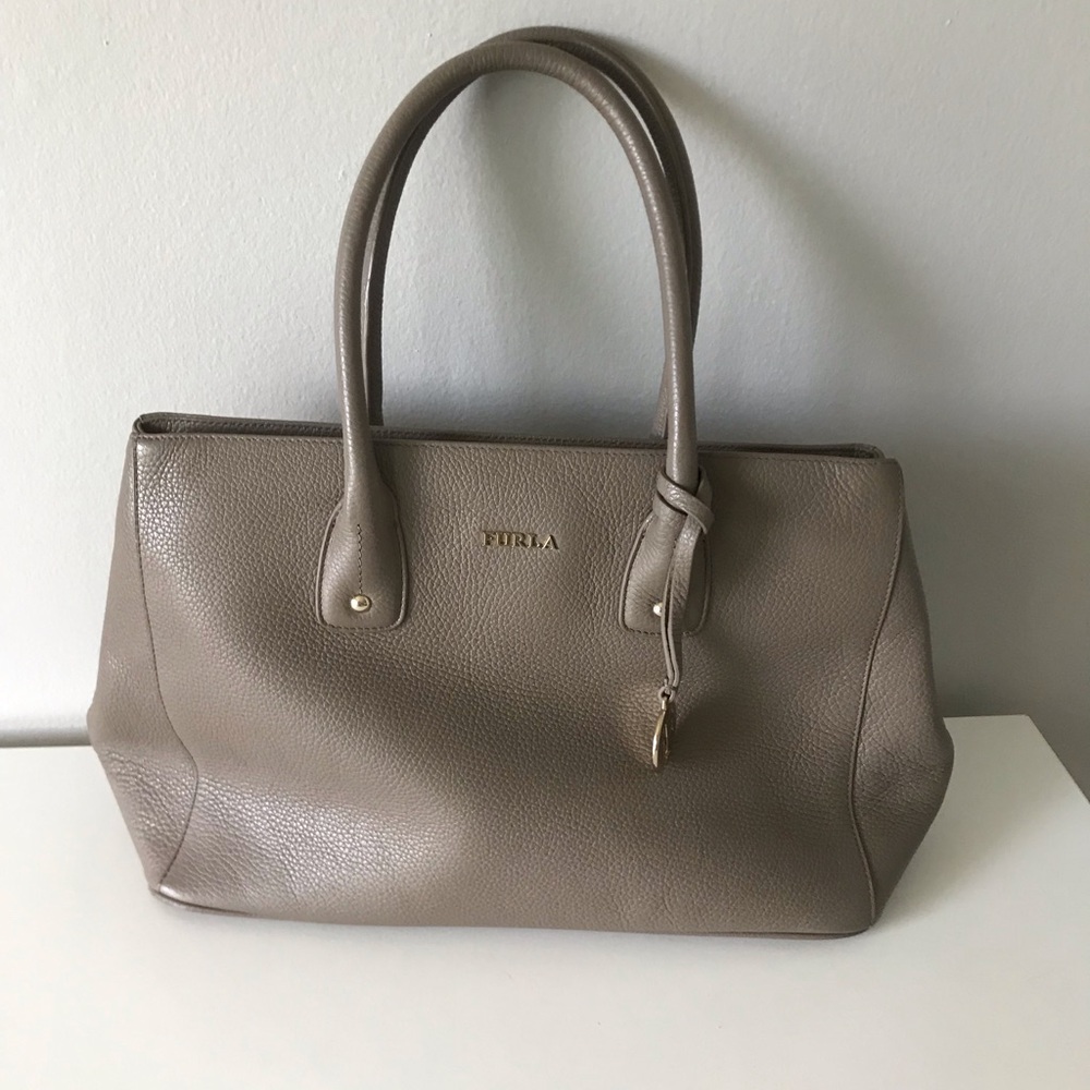 Furla Taupe Italian Leather Tote Bag